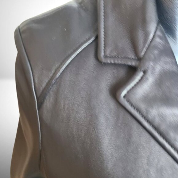 Kenneth Cole Reaction Black 100% Leather Coat – Size M – Tailored Long Jacket - Picture 4 of 11